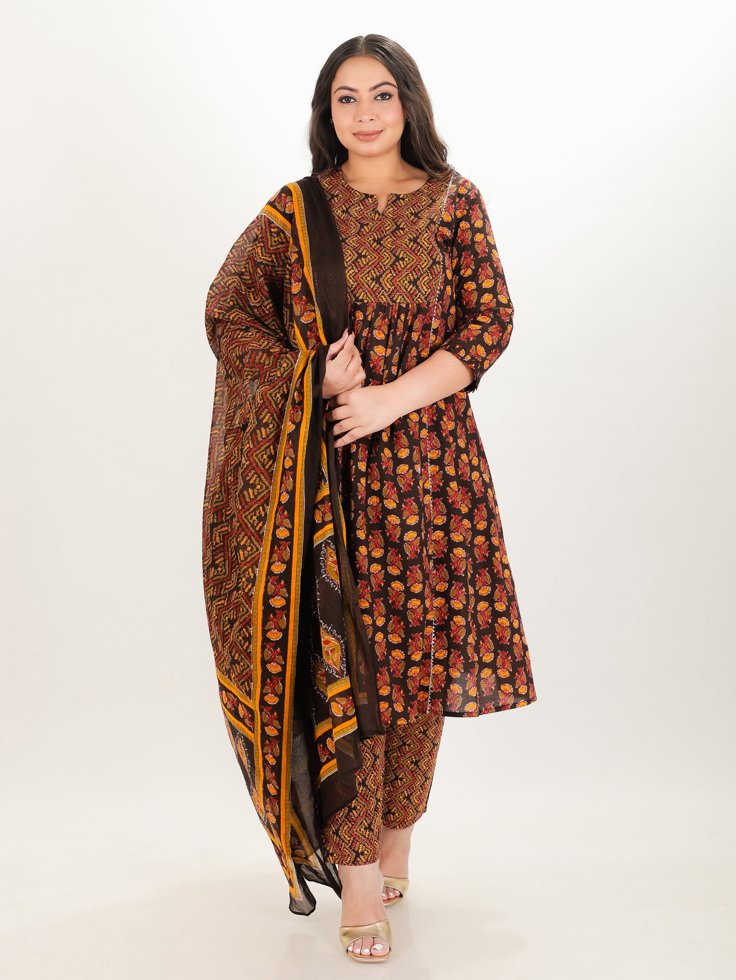 Voile Cotton Chevron Brown Dupatta