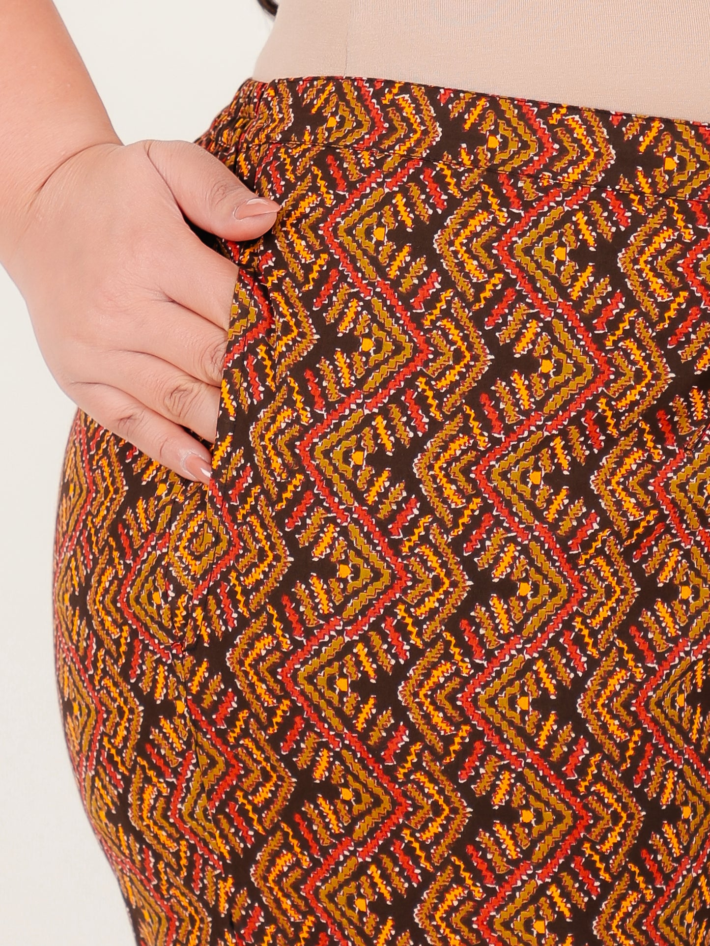 Soft Cotton Block Print Panelled Brown Kurta
