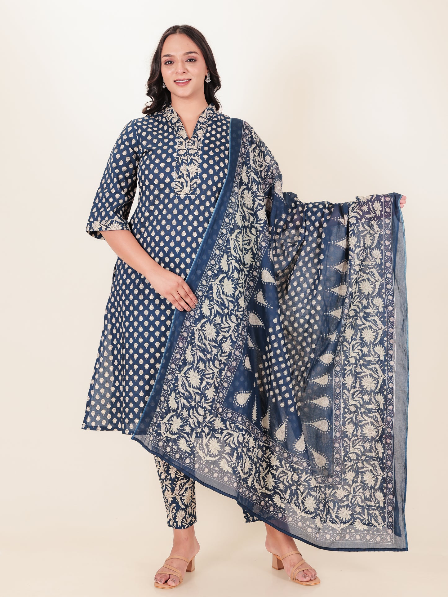 Voile Cotton Ajrakh Blue Dupatta