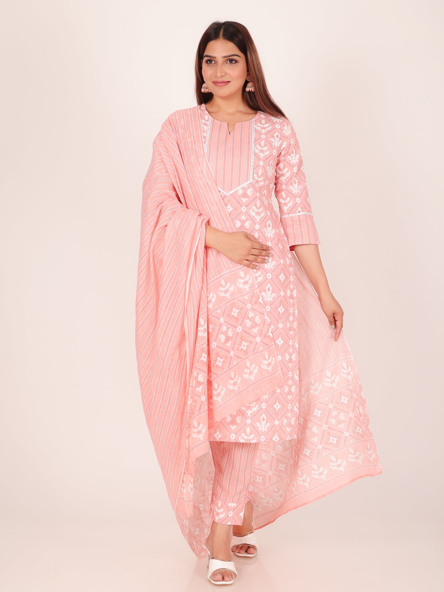 Voile Cotton Striped Orange Dupatta