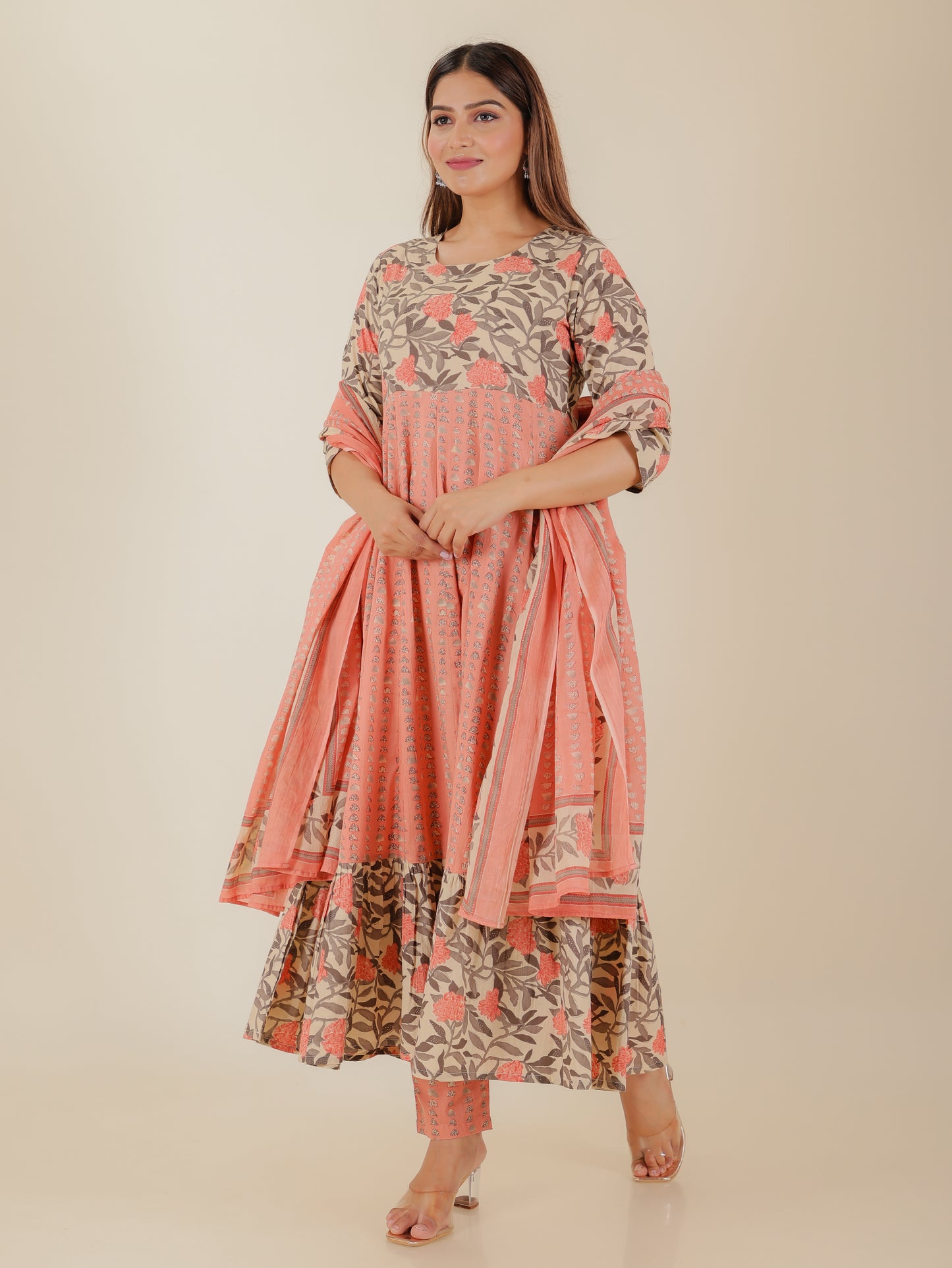 Soft Cotton Abstract Peach Dupatta