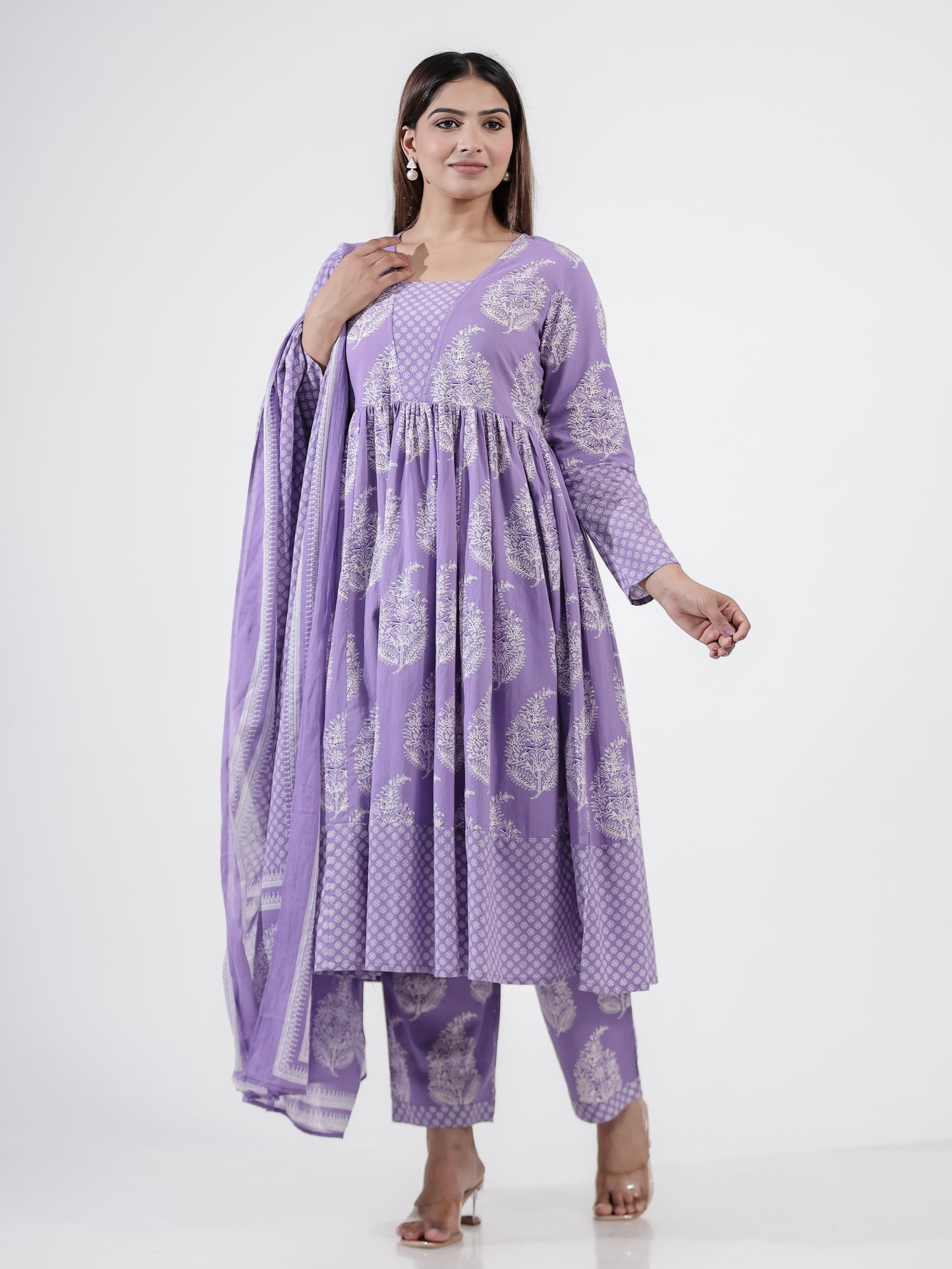 Voile Cotton Geometric Purple Dupatta