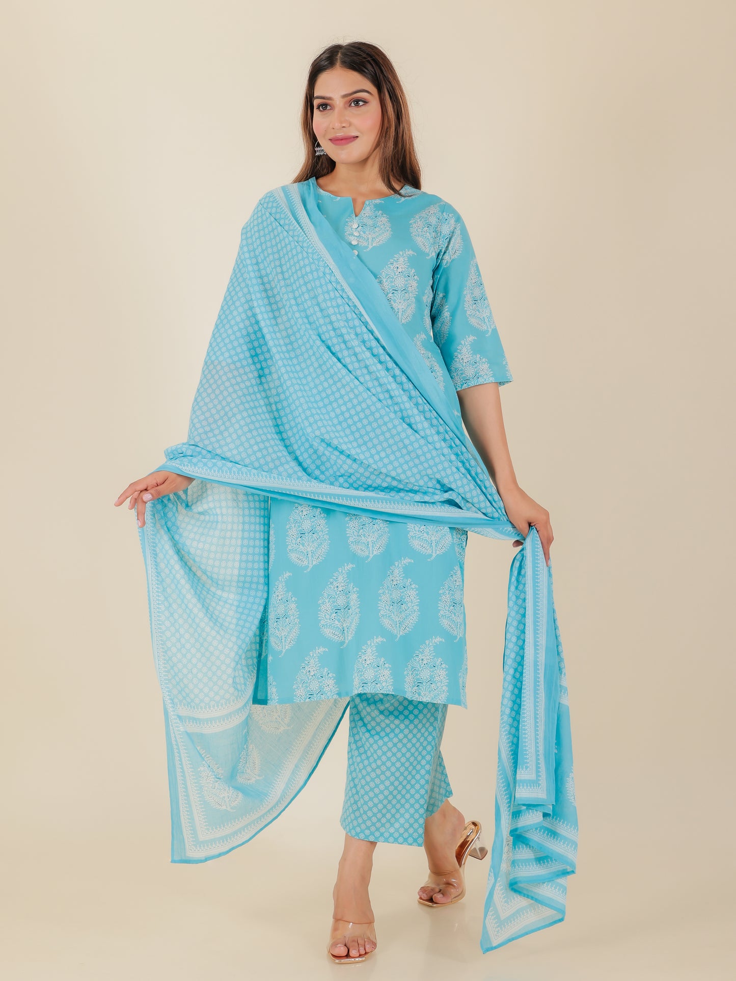 Voile Cotton Geometric Blue Dupatta