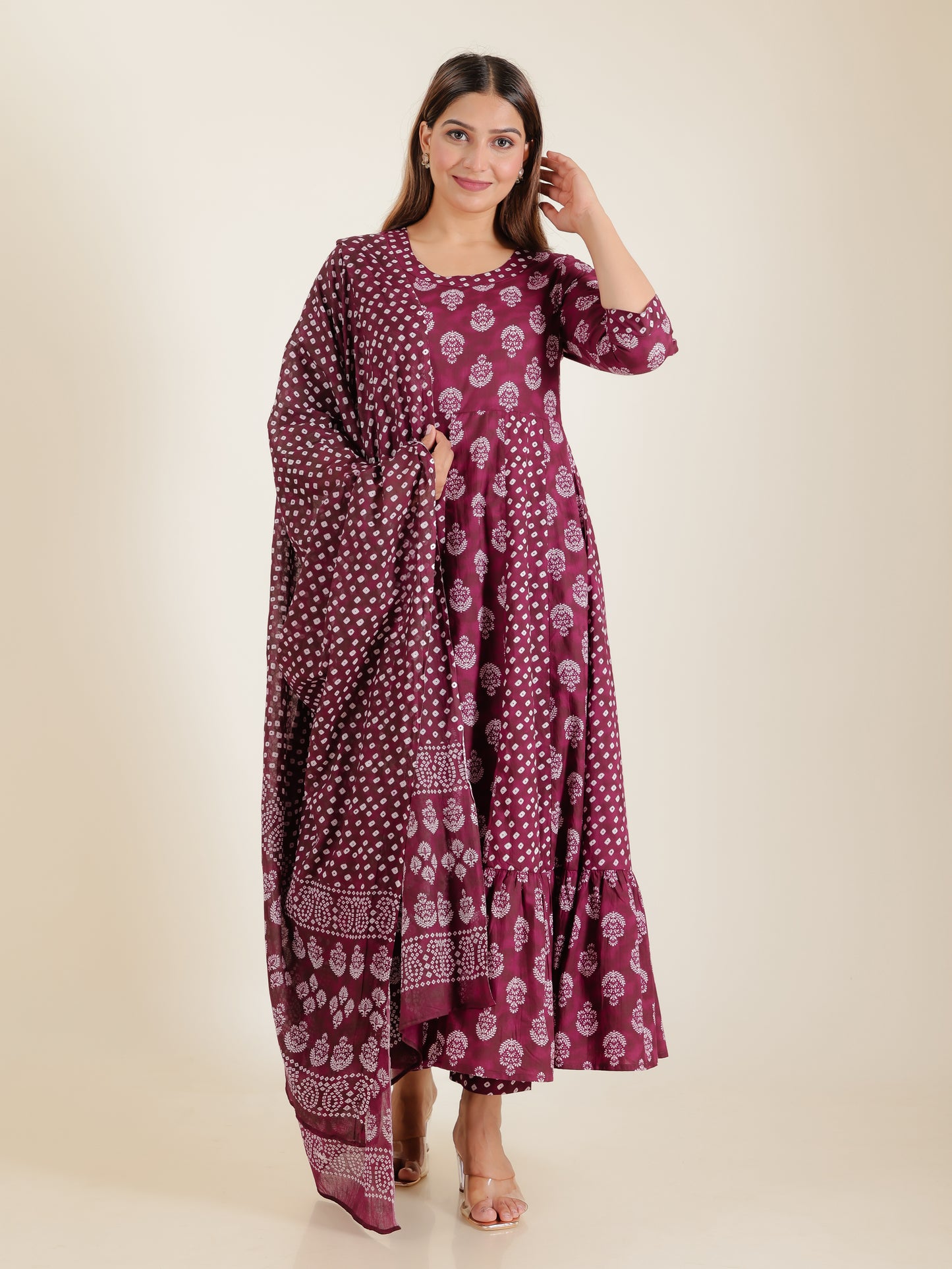 Cotton Voile Bandhani Purple Dupatta