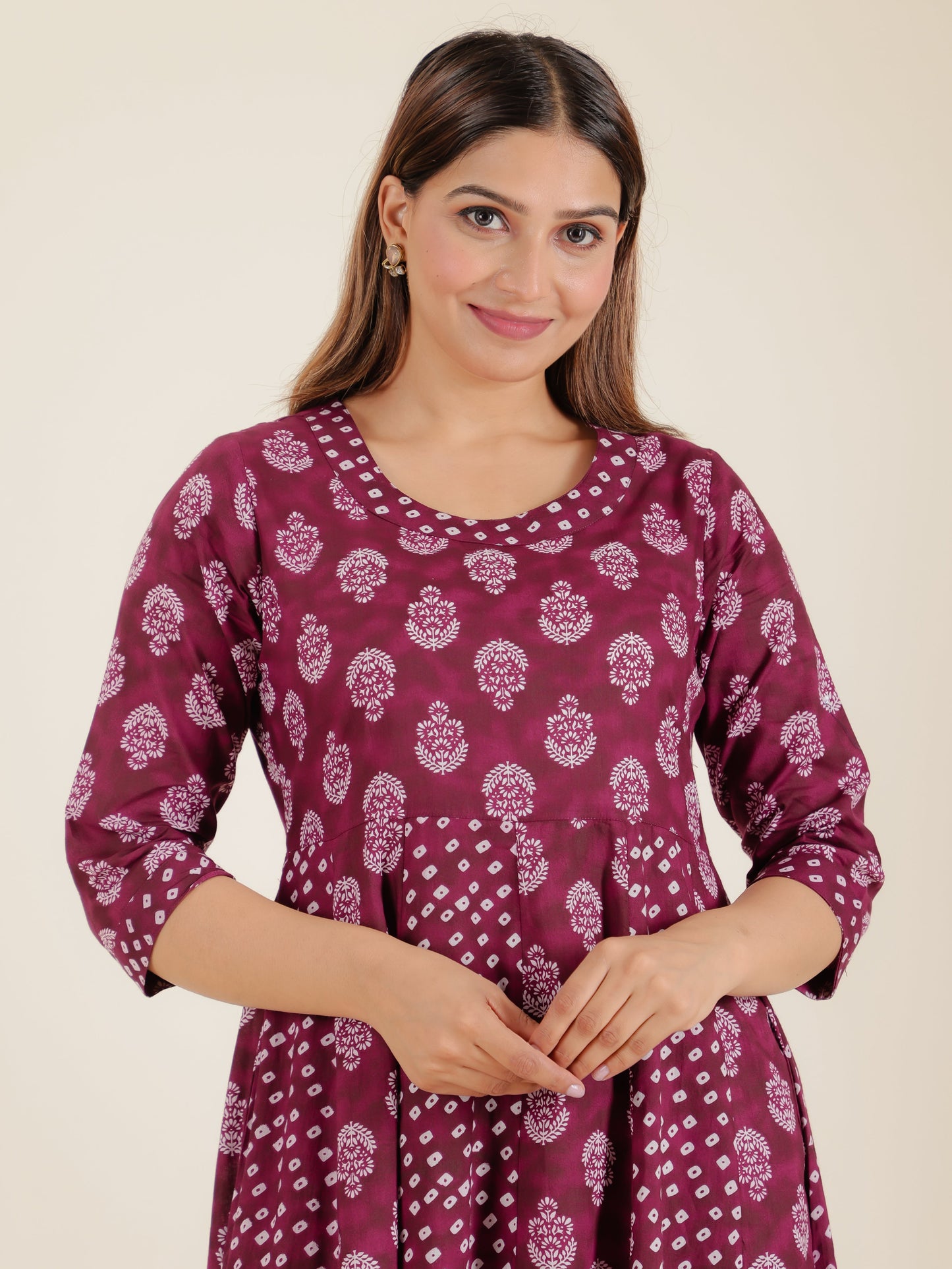 Soft Cotton Floral Anarkali Purple Kurta