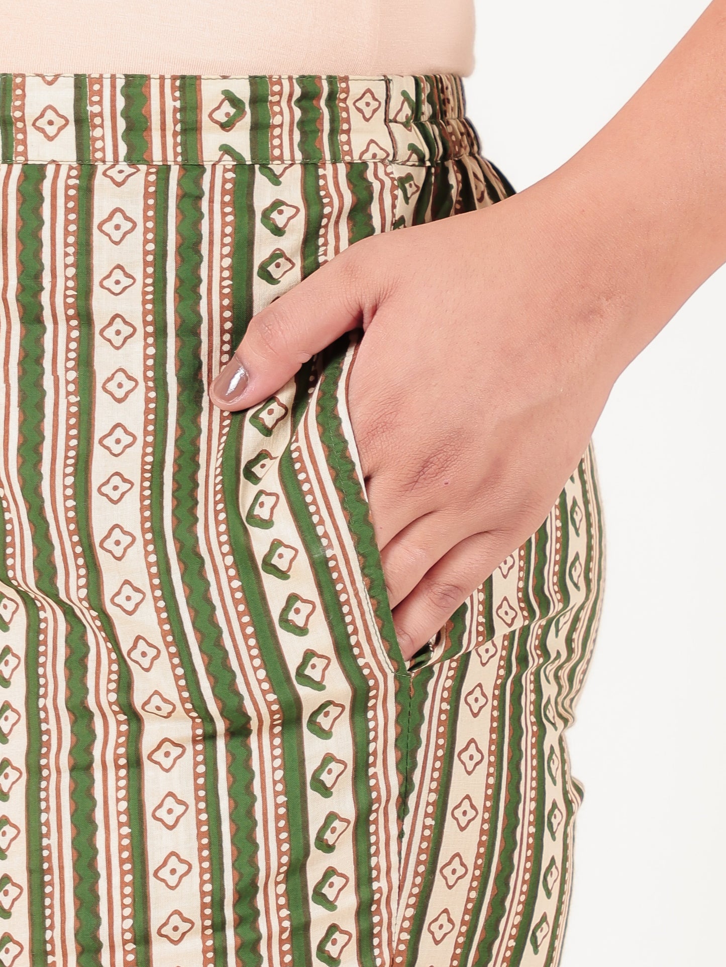 Soft Cotton Striped Green Tapered Trousers