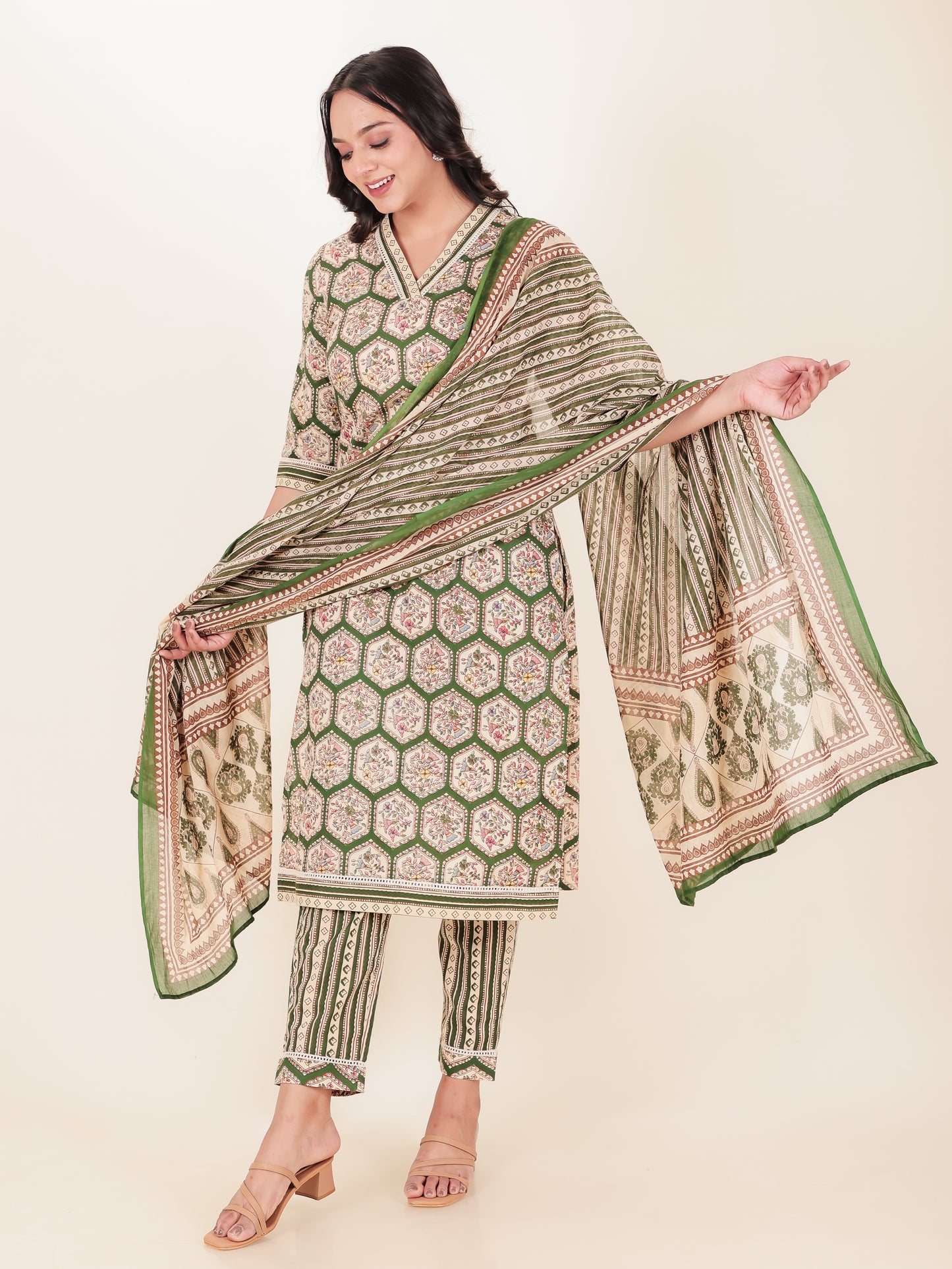Voile Cotton Floral Green Dupatta