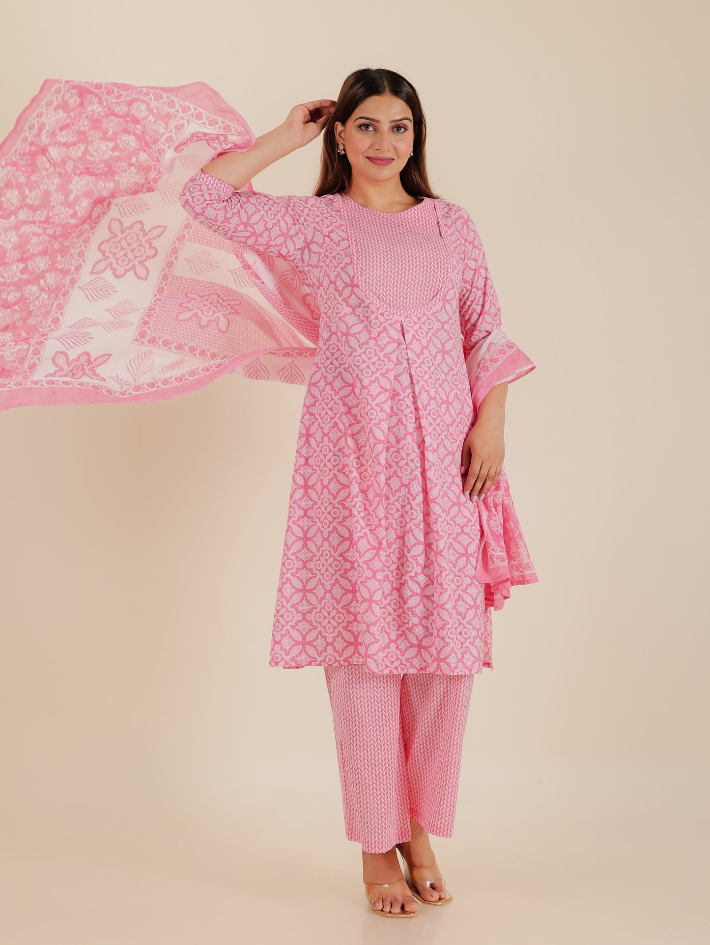 Voile Cotton Geometric Pink Dupatta