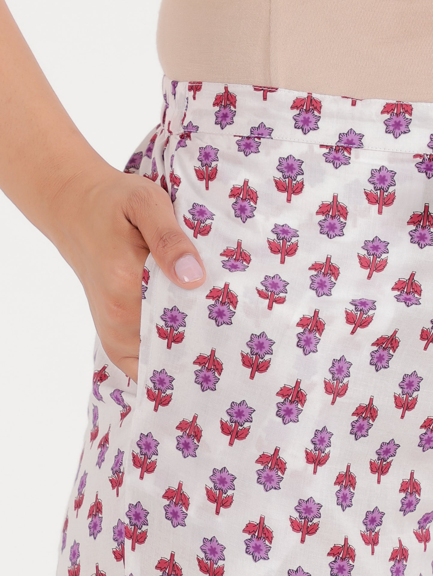 Soft Cotton Floral White Tapered Trousers