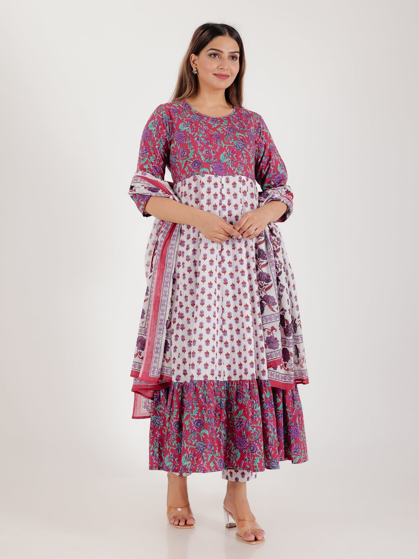 Voile Cotton Floral White Dupatta