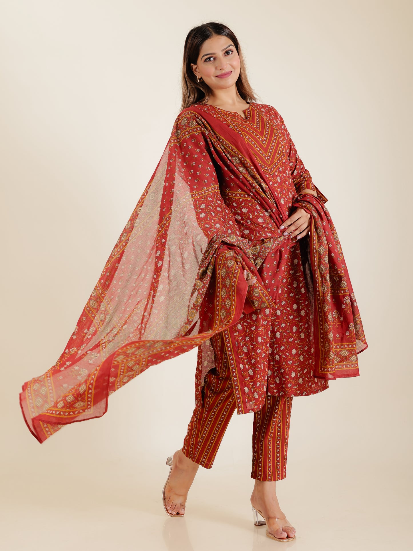 Voile Cotton Floral Brown Dupatta