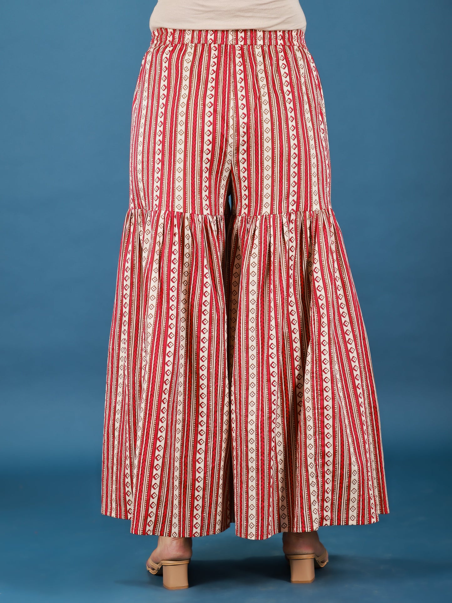 Soft Cotton Striped Red Sharara