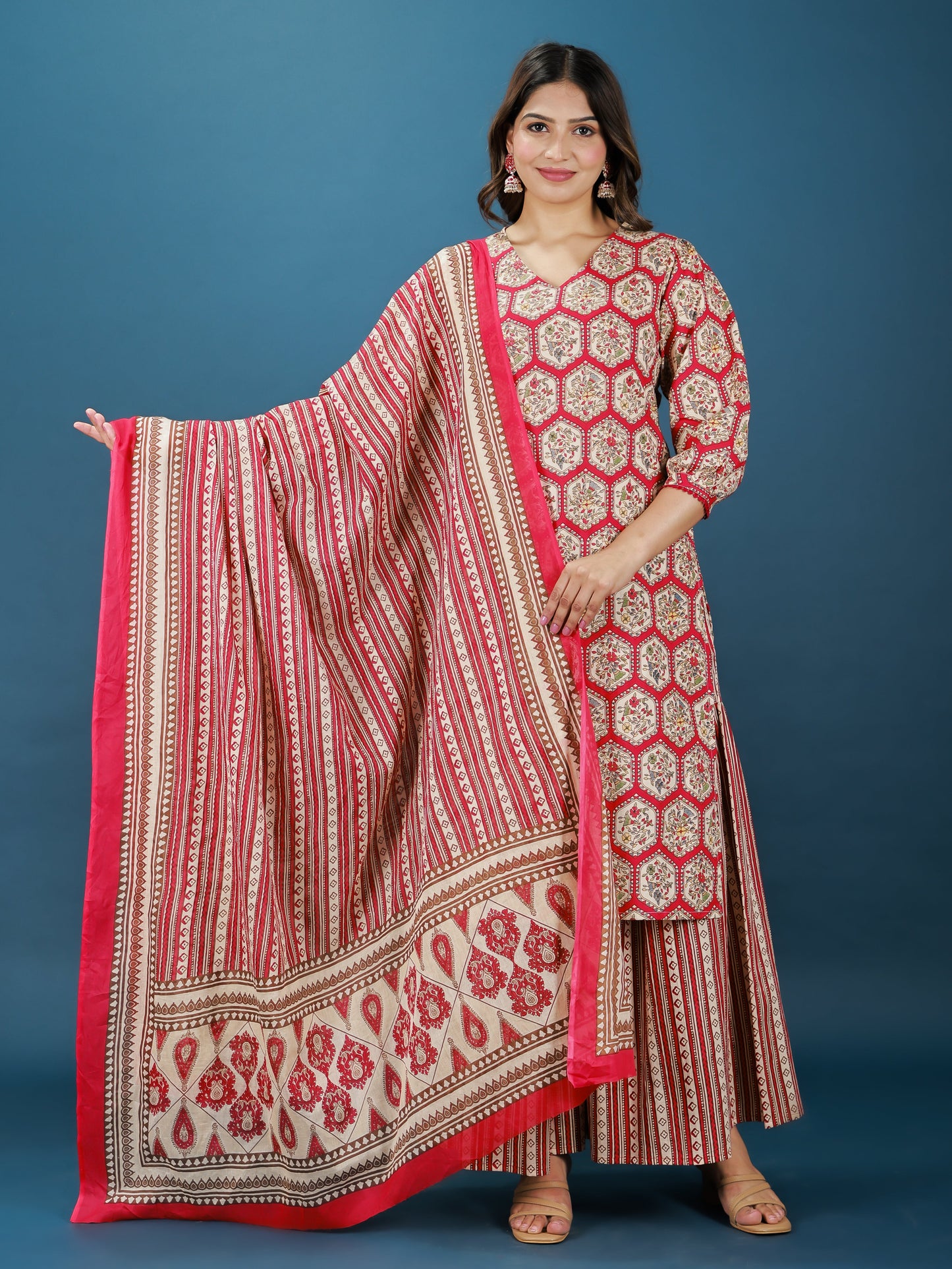 Voile Cotton Striped Red Dupatta