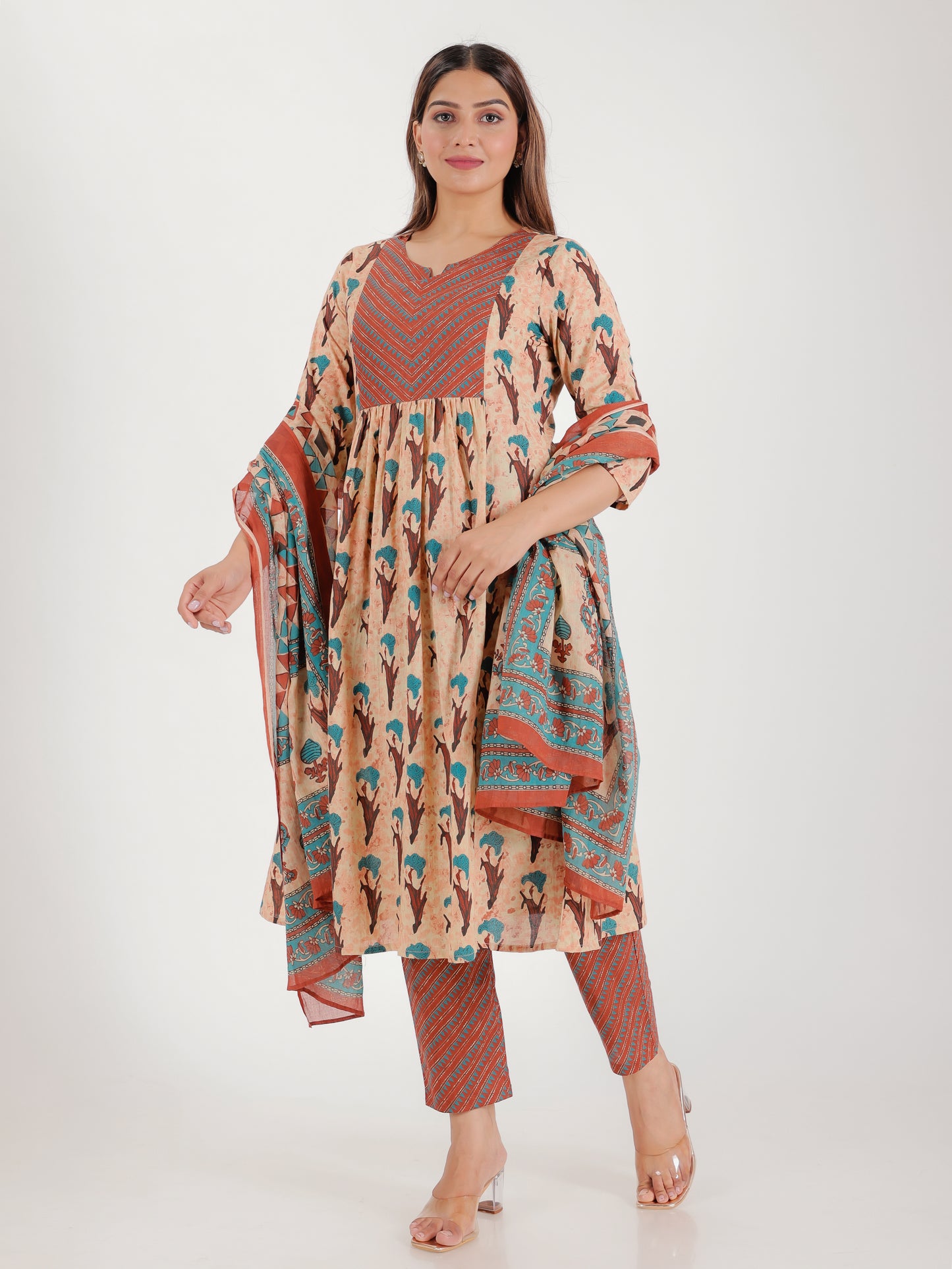 Soft Cotton Geometric Brown Dupatta