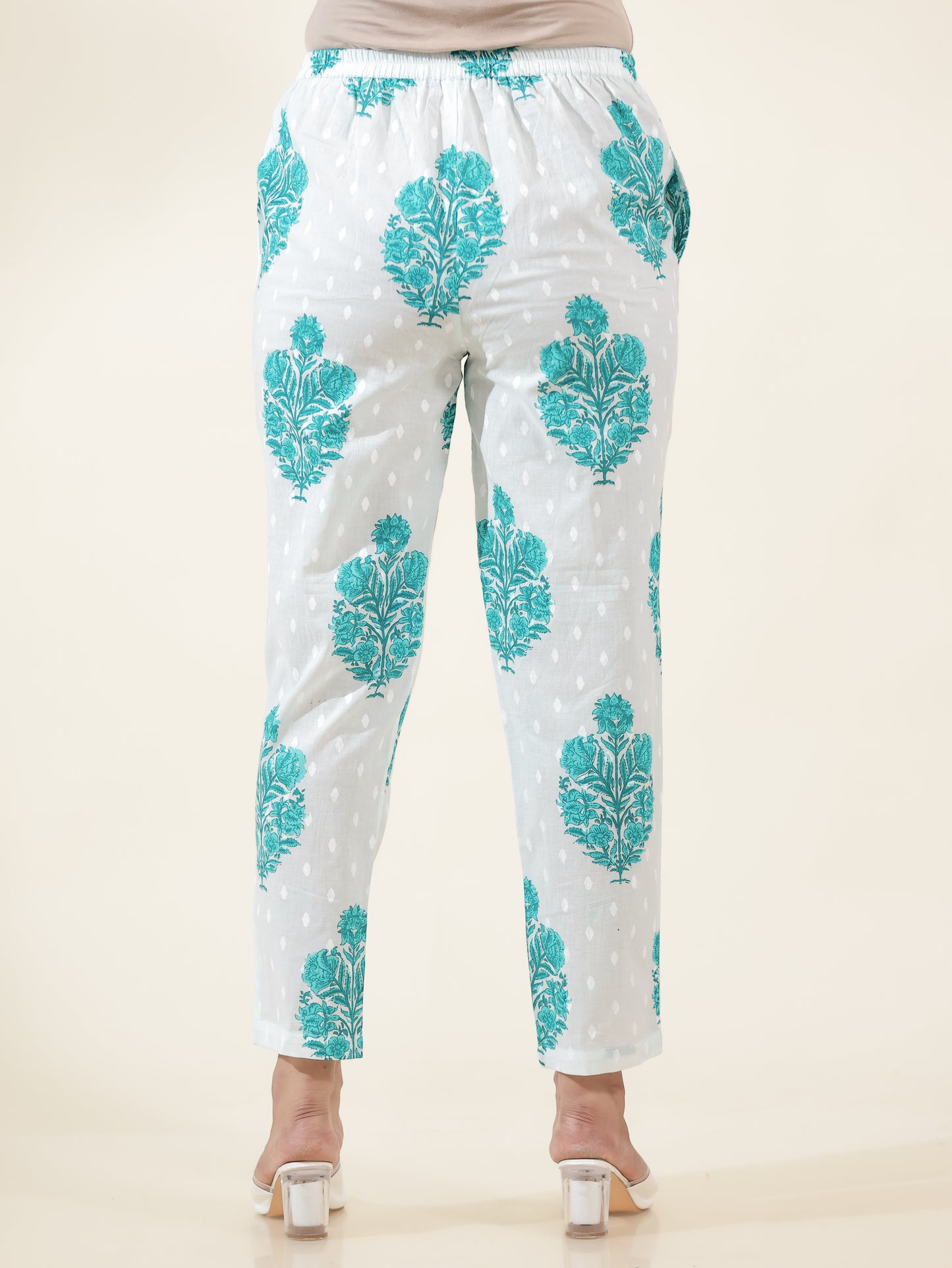 Soft Cotton Floral Green Tapered Trousers