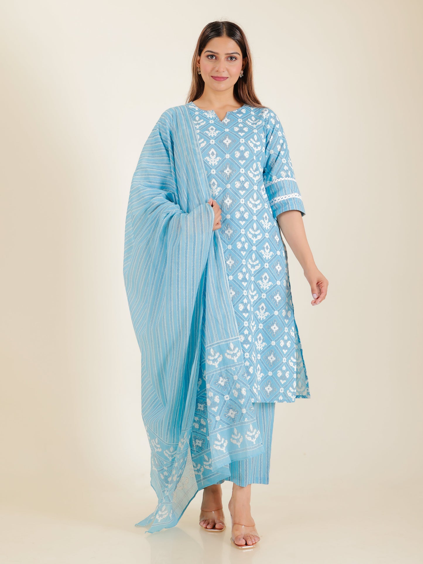 Voile Cotton Striped Blue Dupatta