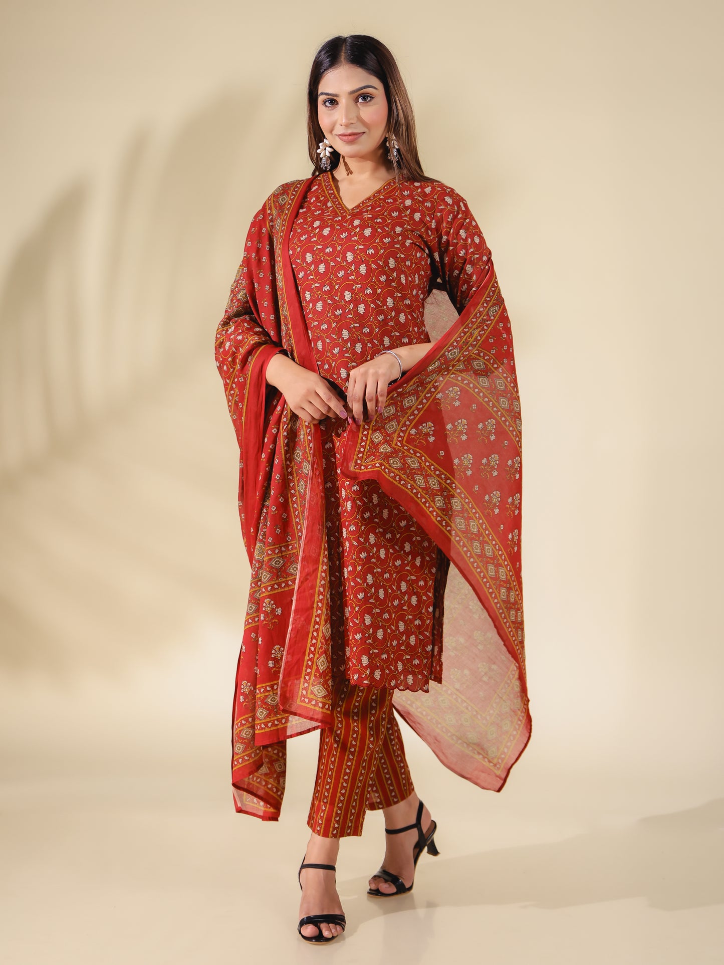 Voile Cotton Ajrakh Maroon Dupatta