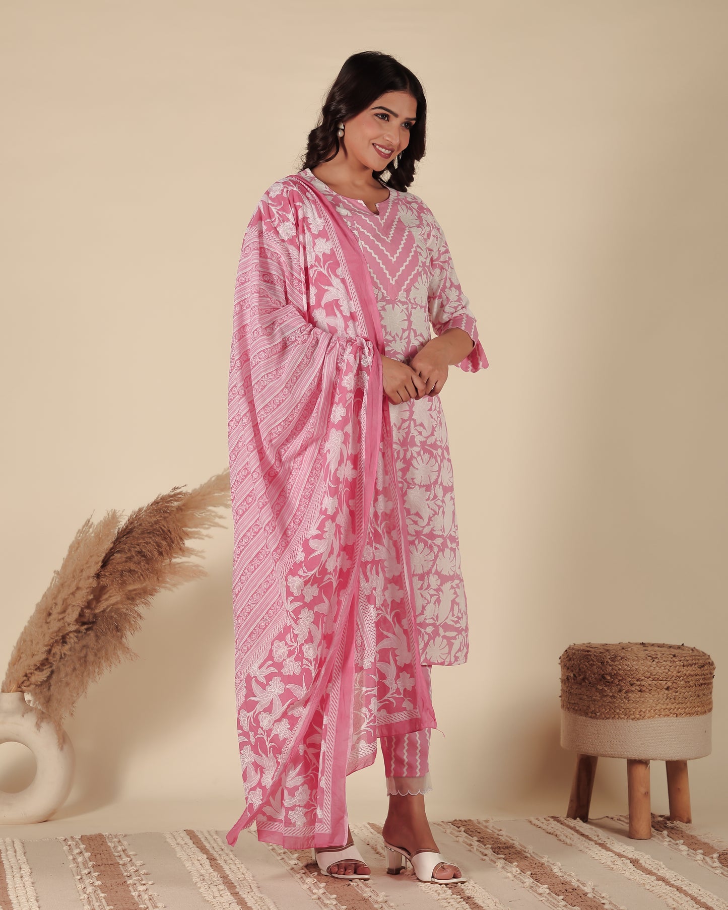 Voile Cotton Striped Pink Dupatta