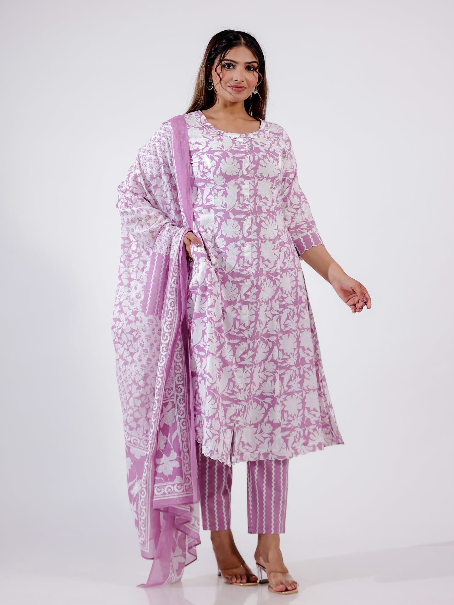 Voile Cotton Abstract White Dupatta