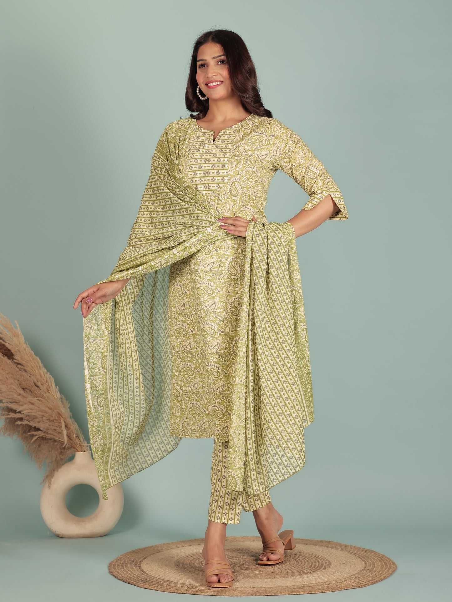 Cotton Voile Paisley Green Dupatta