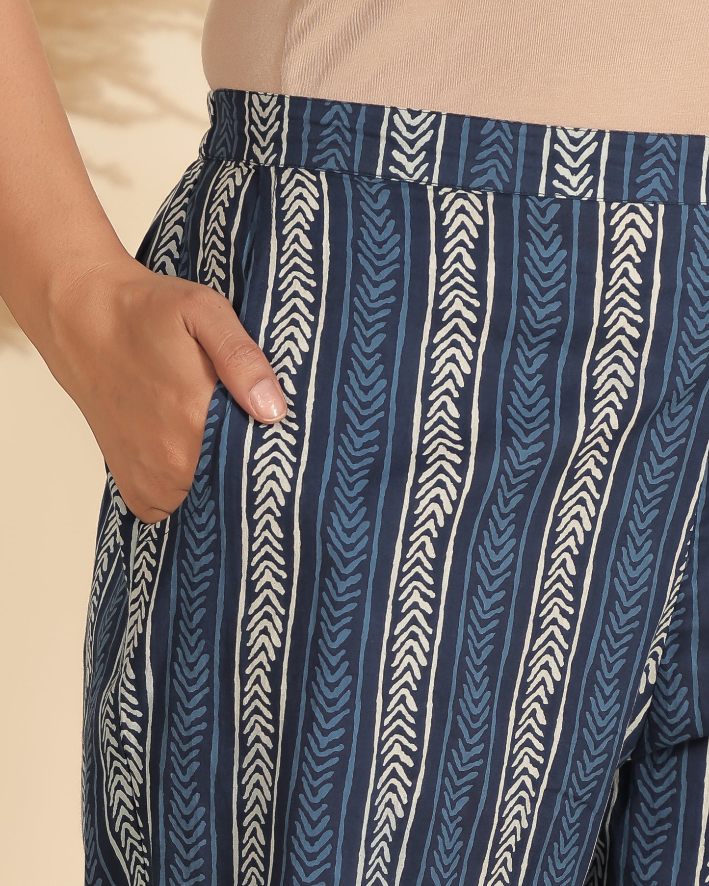 Soft Cotton Striped Indigo Straight Trousers