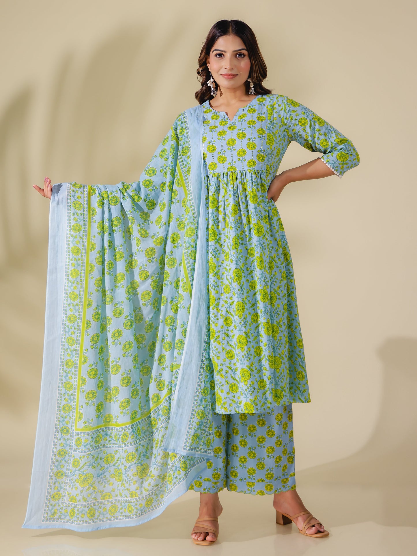 Voile Cotton Butti Blue Dupatta