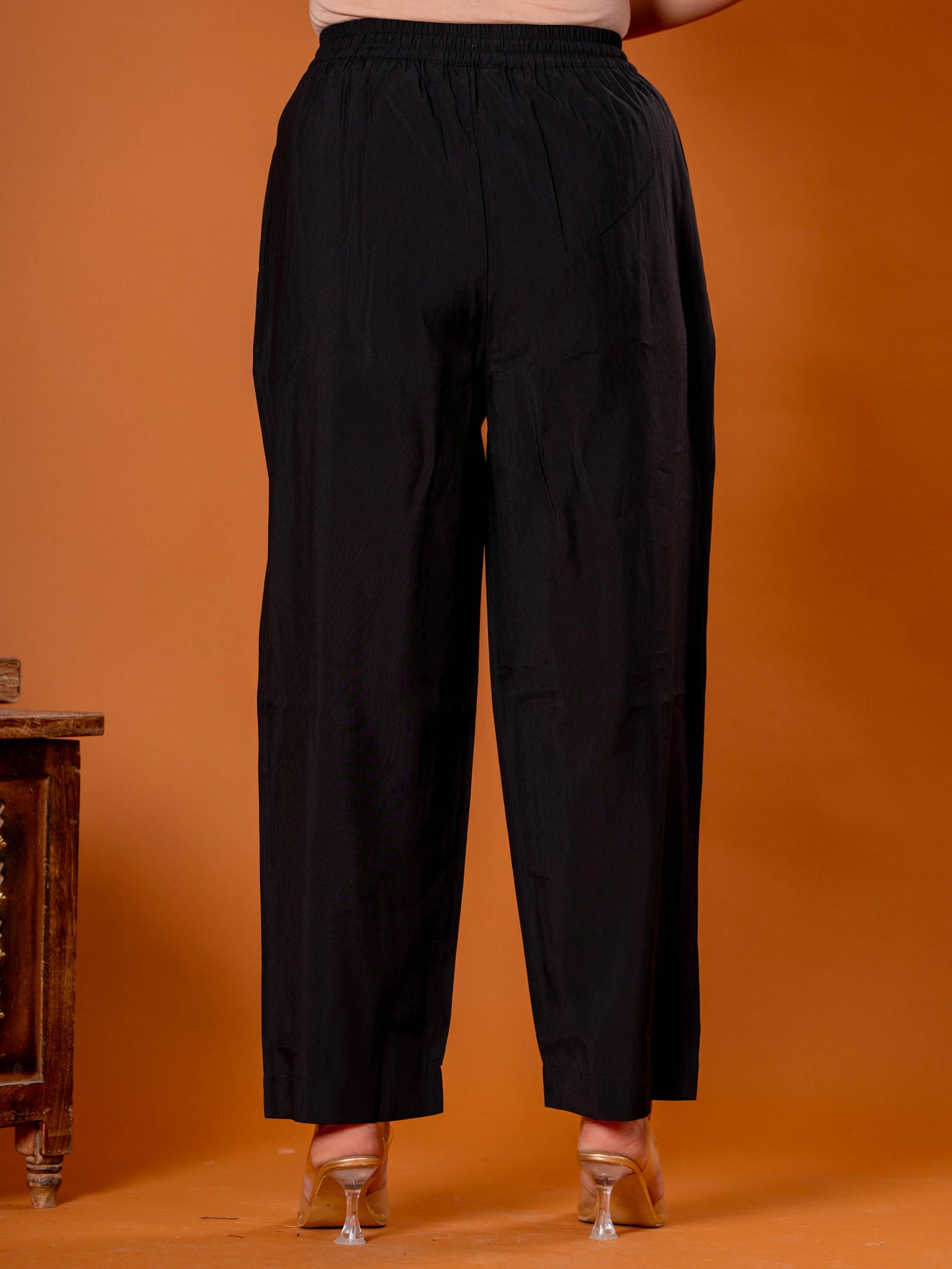 Embroidered Chanderi Solid Straight Black Kurta