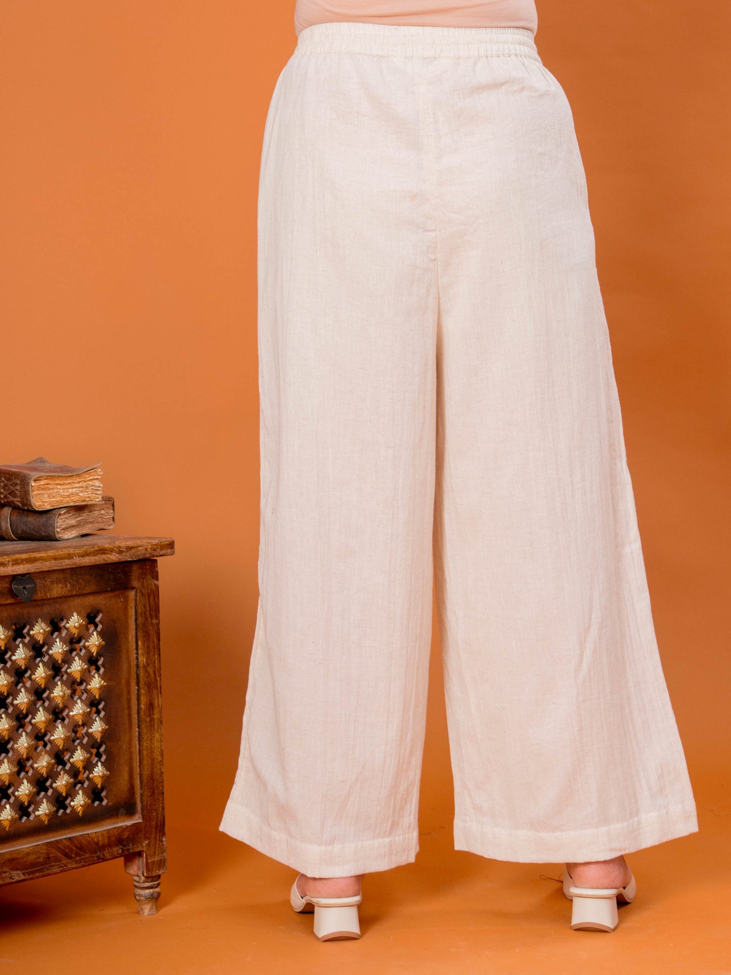 Linen Cotton Solid Off White Palazzo