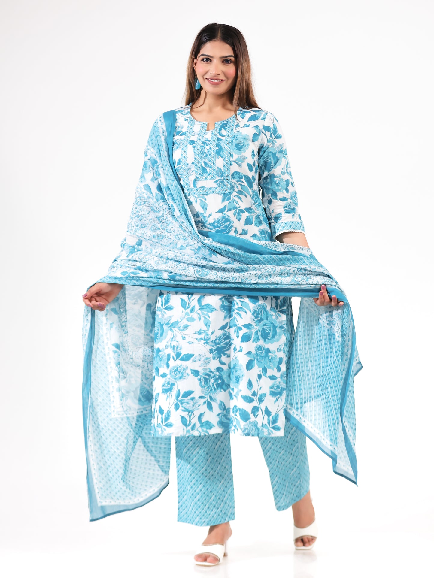 Cotton Voile Abstract Blue Dupatta
