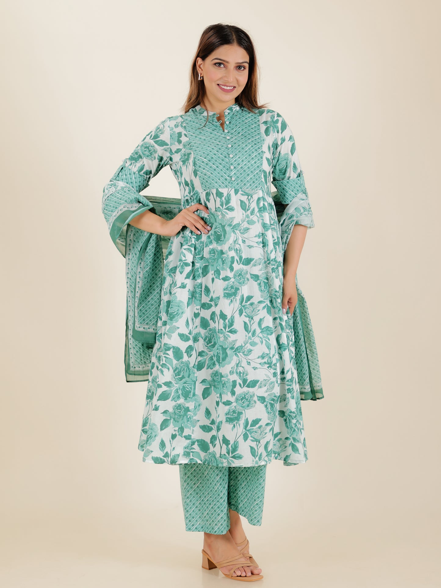 Cotton Voile Abstract Sea Green Dupatta