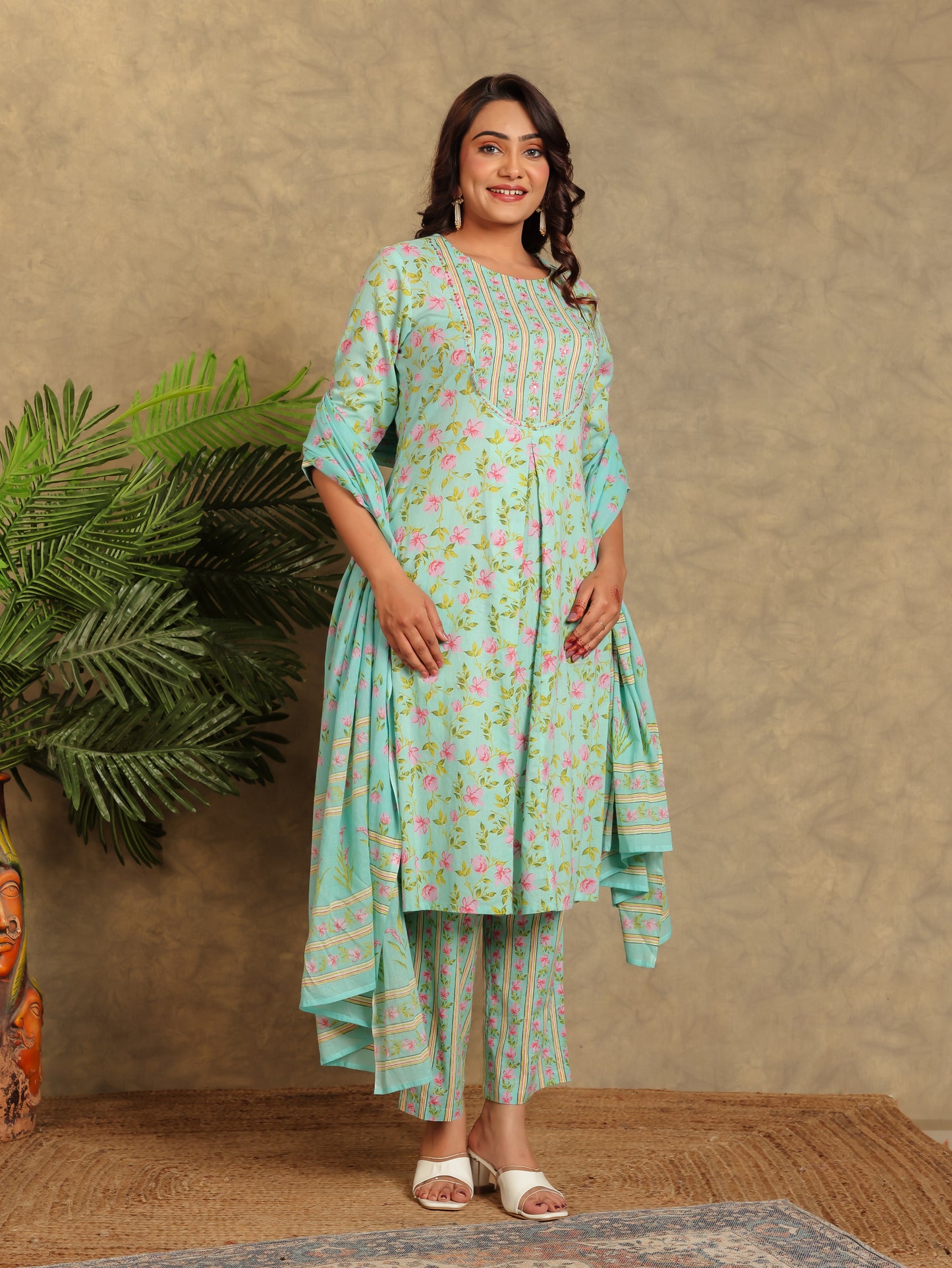 Voile Cotton Block Turquoise Dupatta
