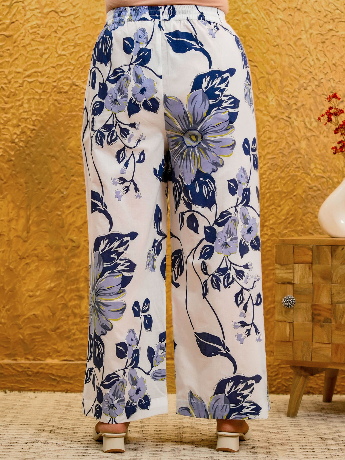 Soft Cotton Floral White Palazzo