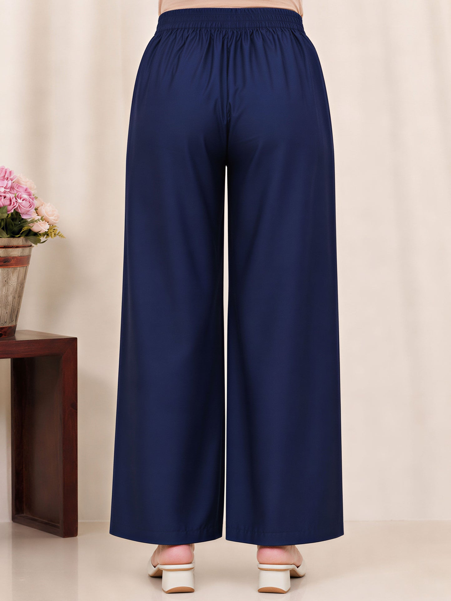 Chanderi Solid Blue Straight Trousers