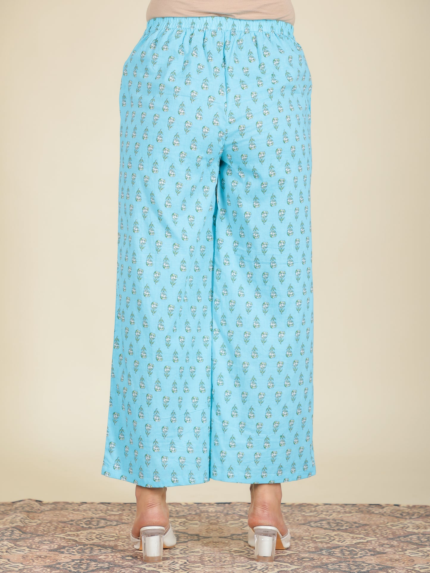 Soft Cotton Floral A-line Blue Kurta