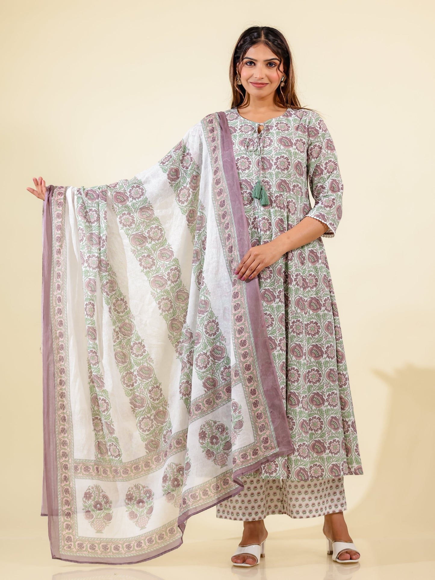 Voile Cotton Floral White Dupatta