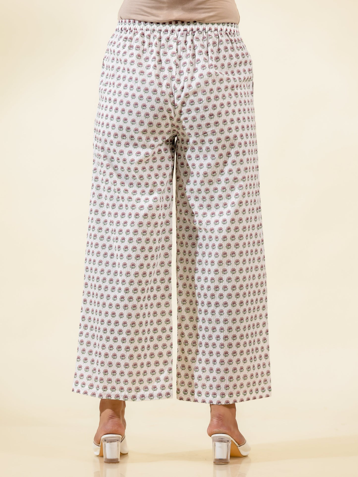 Soft Cotton Floral Flared White Kurta