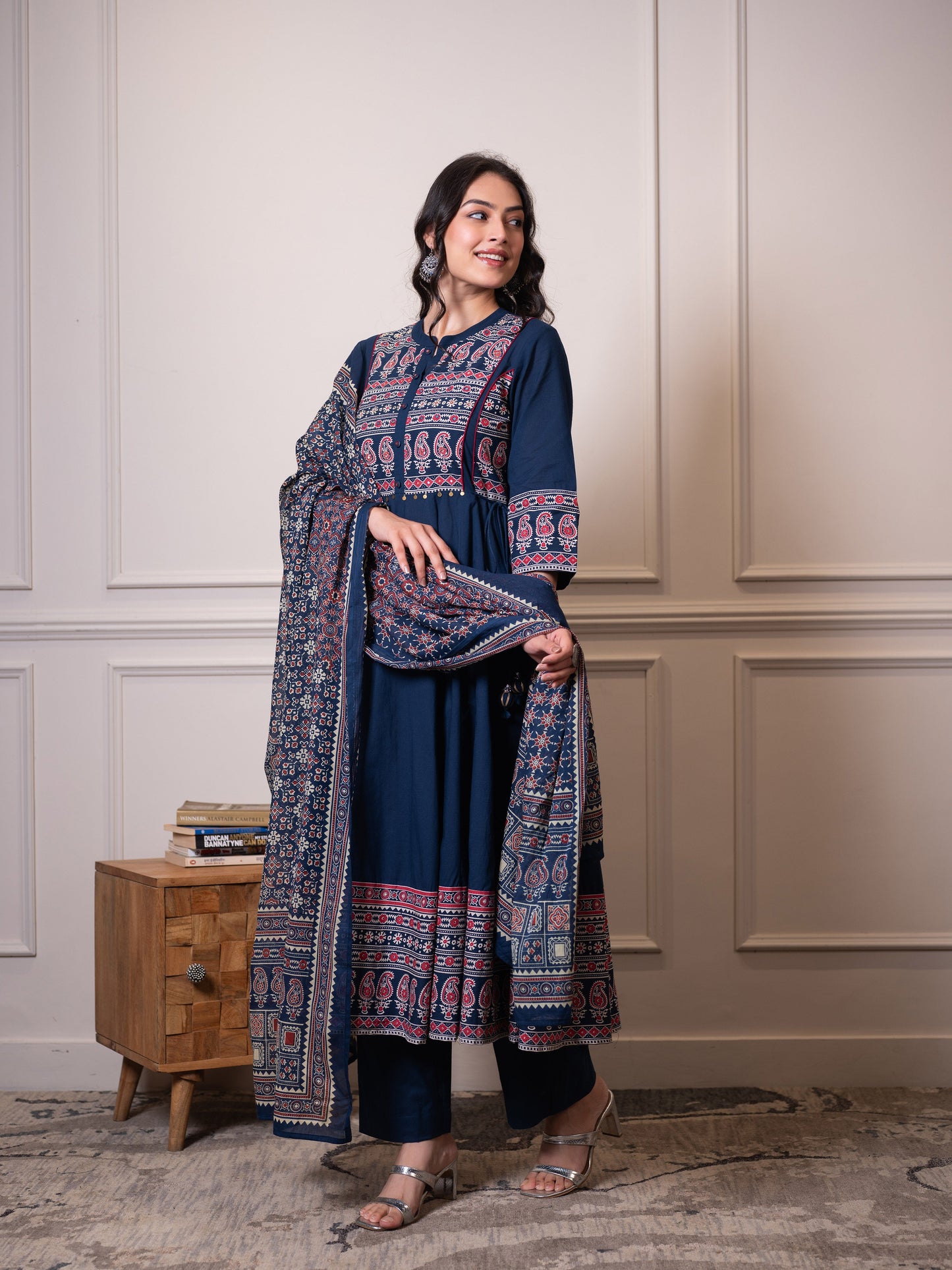 Cotton voile Ajrakh Blue Dupatta