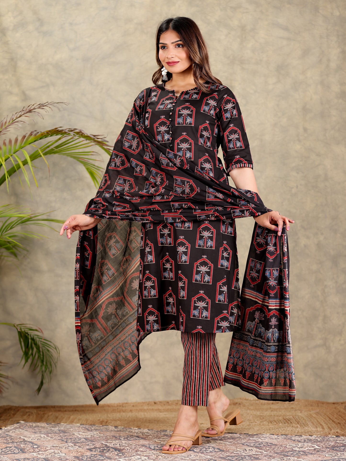 Voile Cotton Abstract Black Dupatta