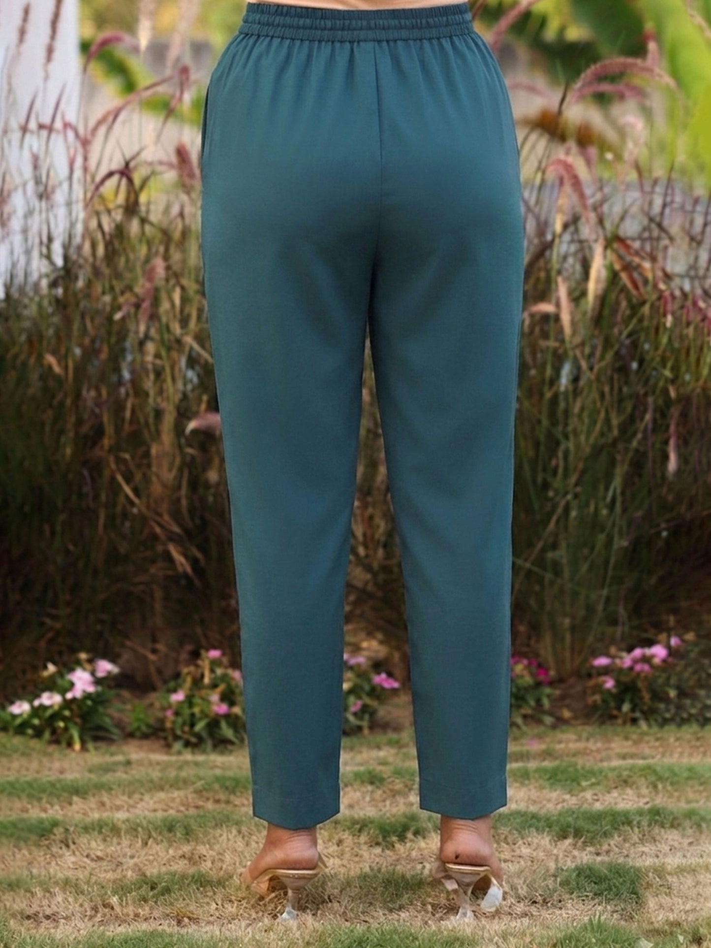 Chanderi Solid Teal Tapered Trousers