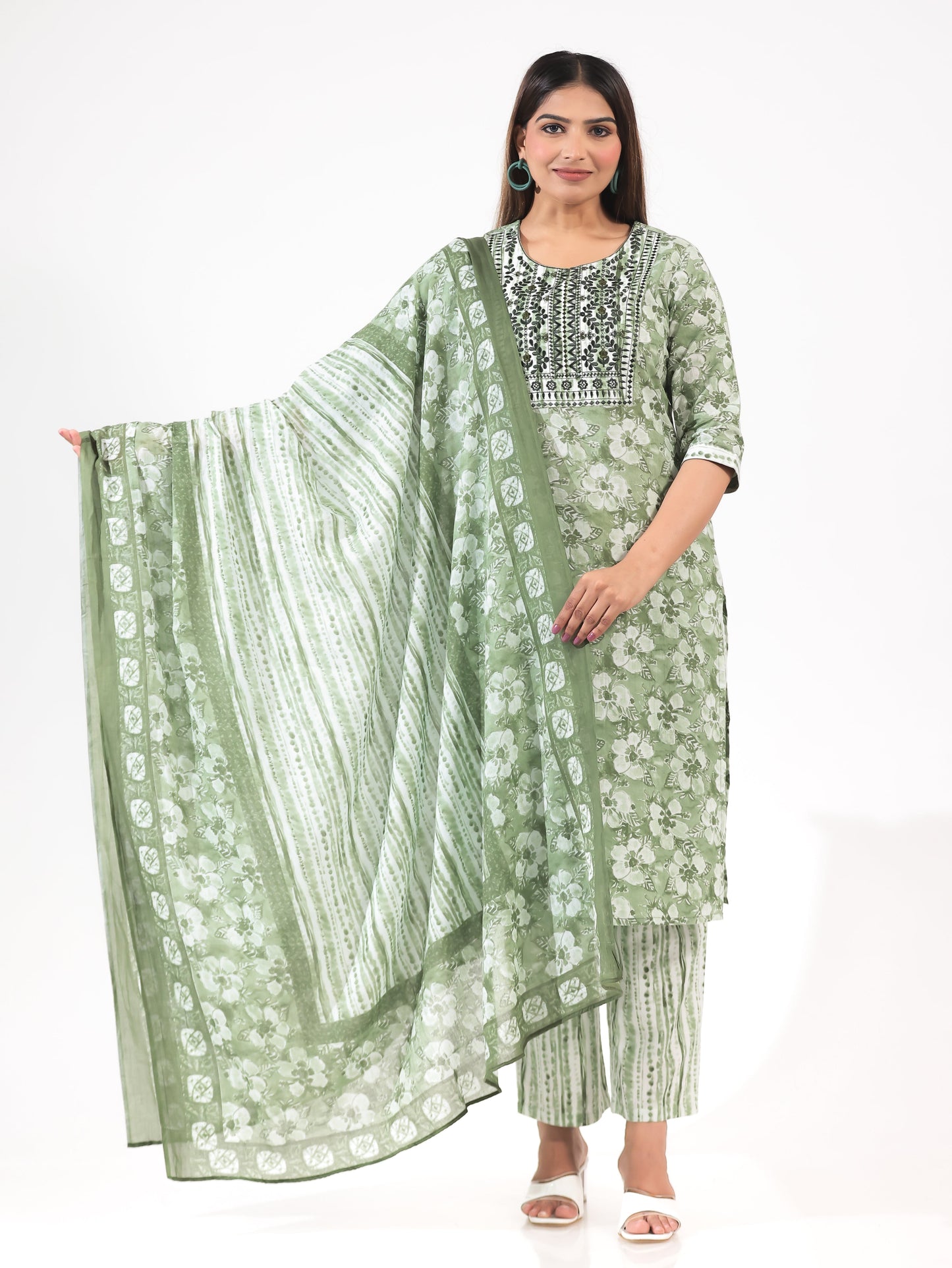 Voile Cotton Tie-Dye Green Dupatta
