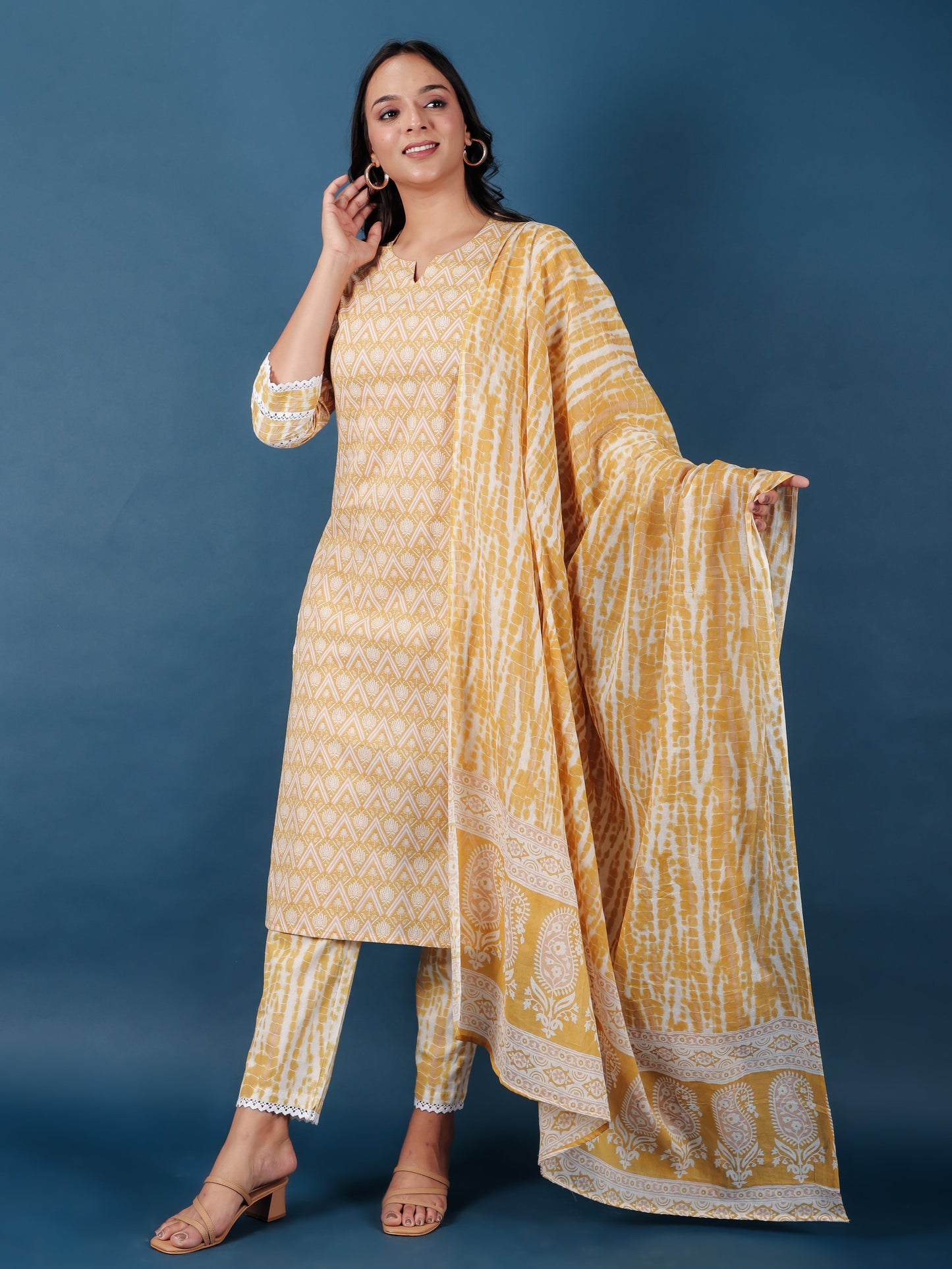 Voile Cotton Tie-Dye Yellow Dupatta