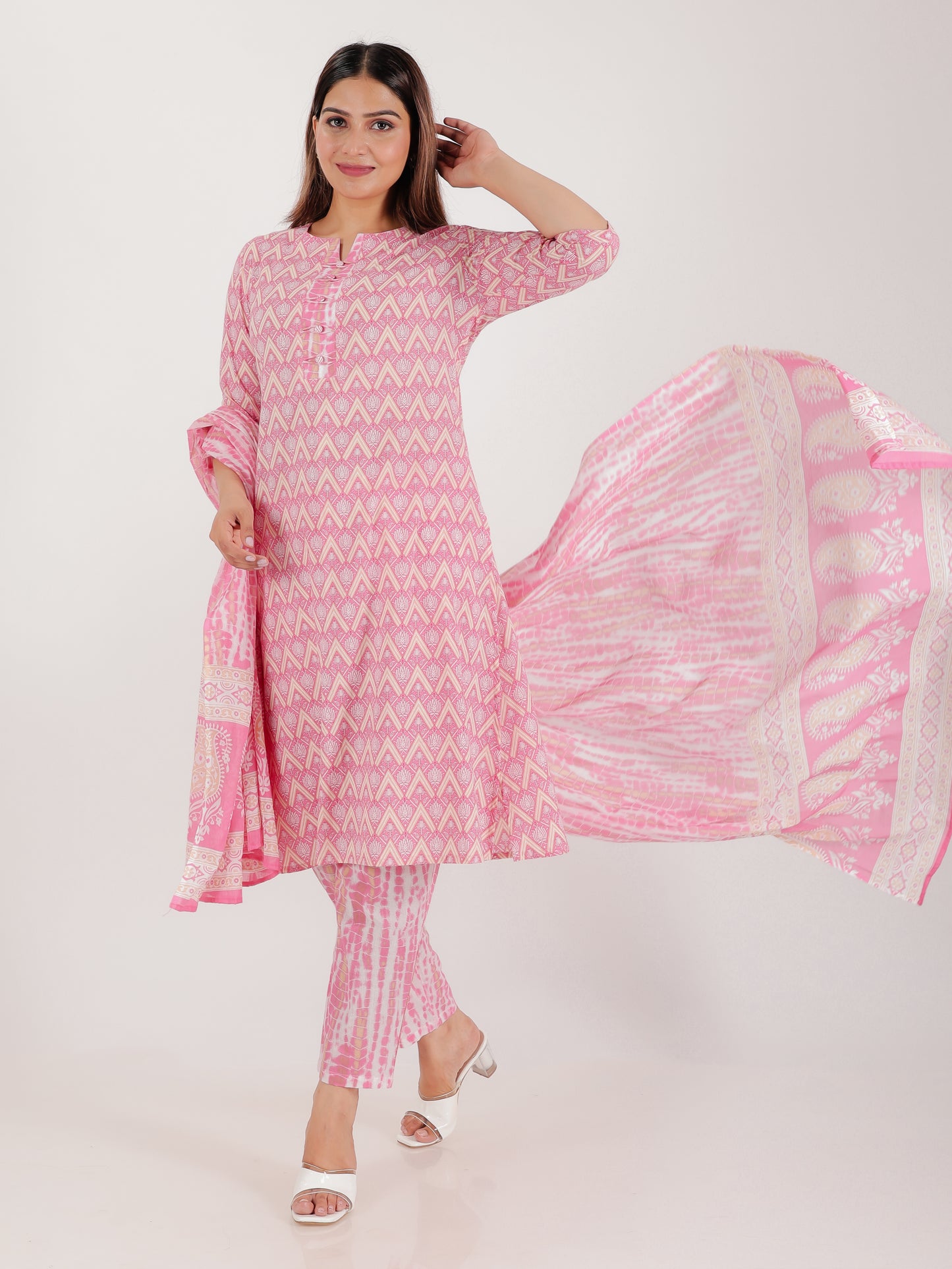 Voile Cotton Tie-Dye Pink Dupatta