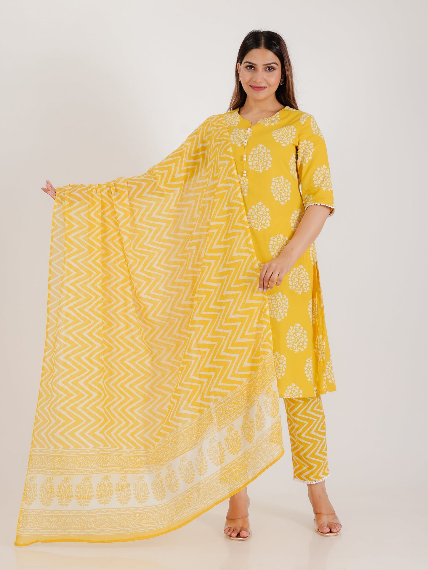 Voile Cotton Chevron Yellow Dupatta