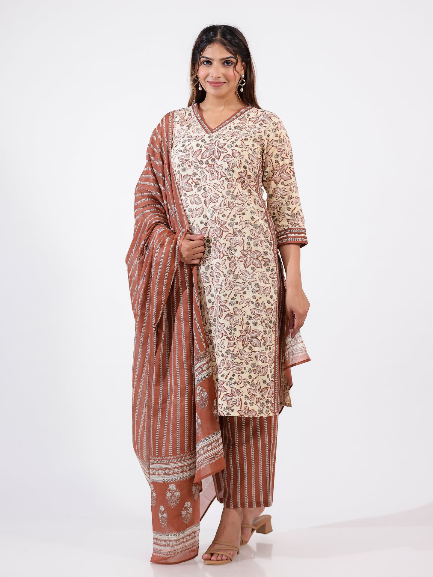 Voile Cotton Striped Brown Dupatta