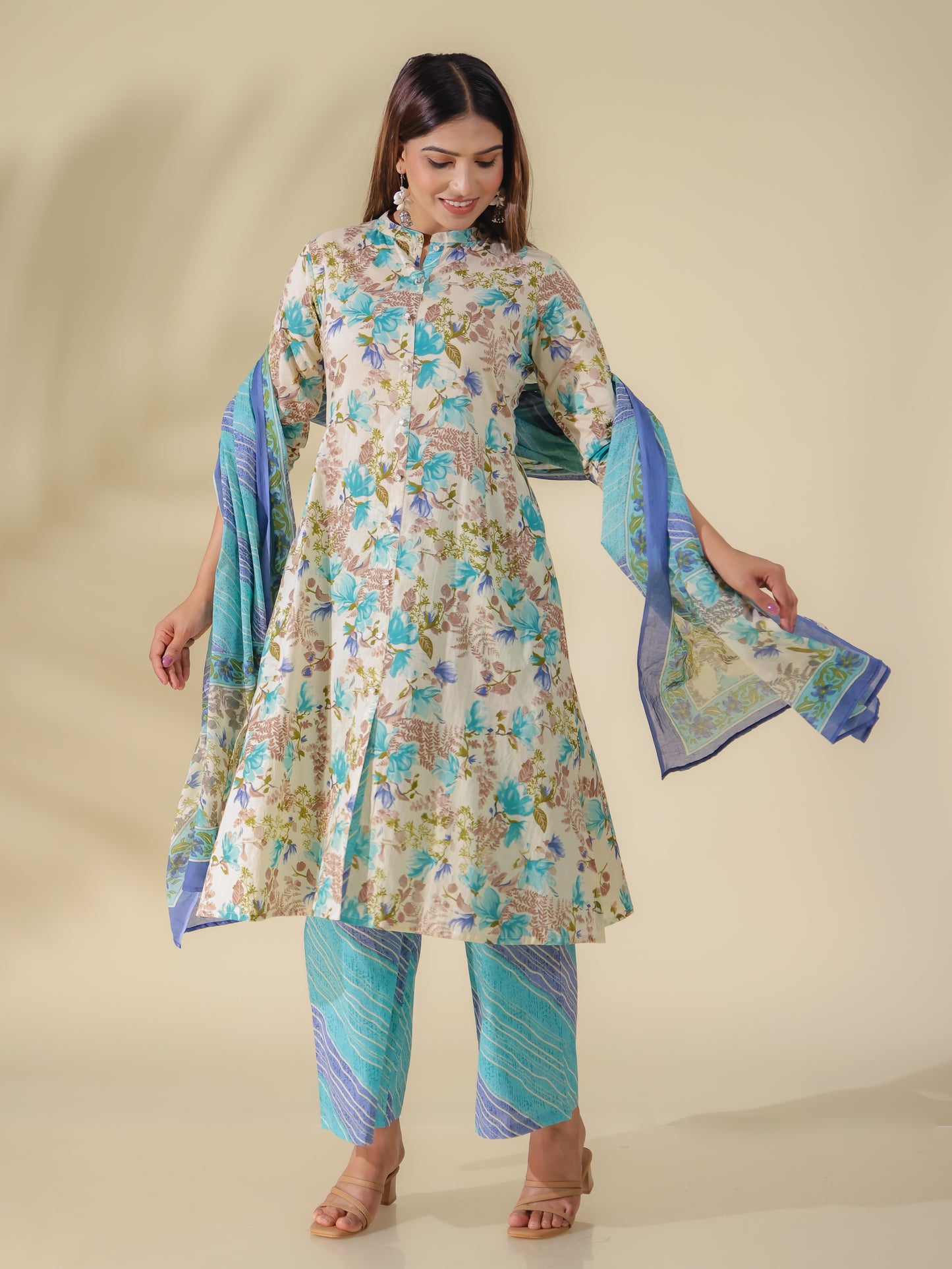 Soft Cotton Floral Green Dupatta