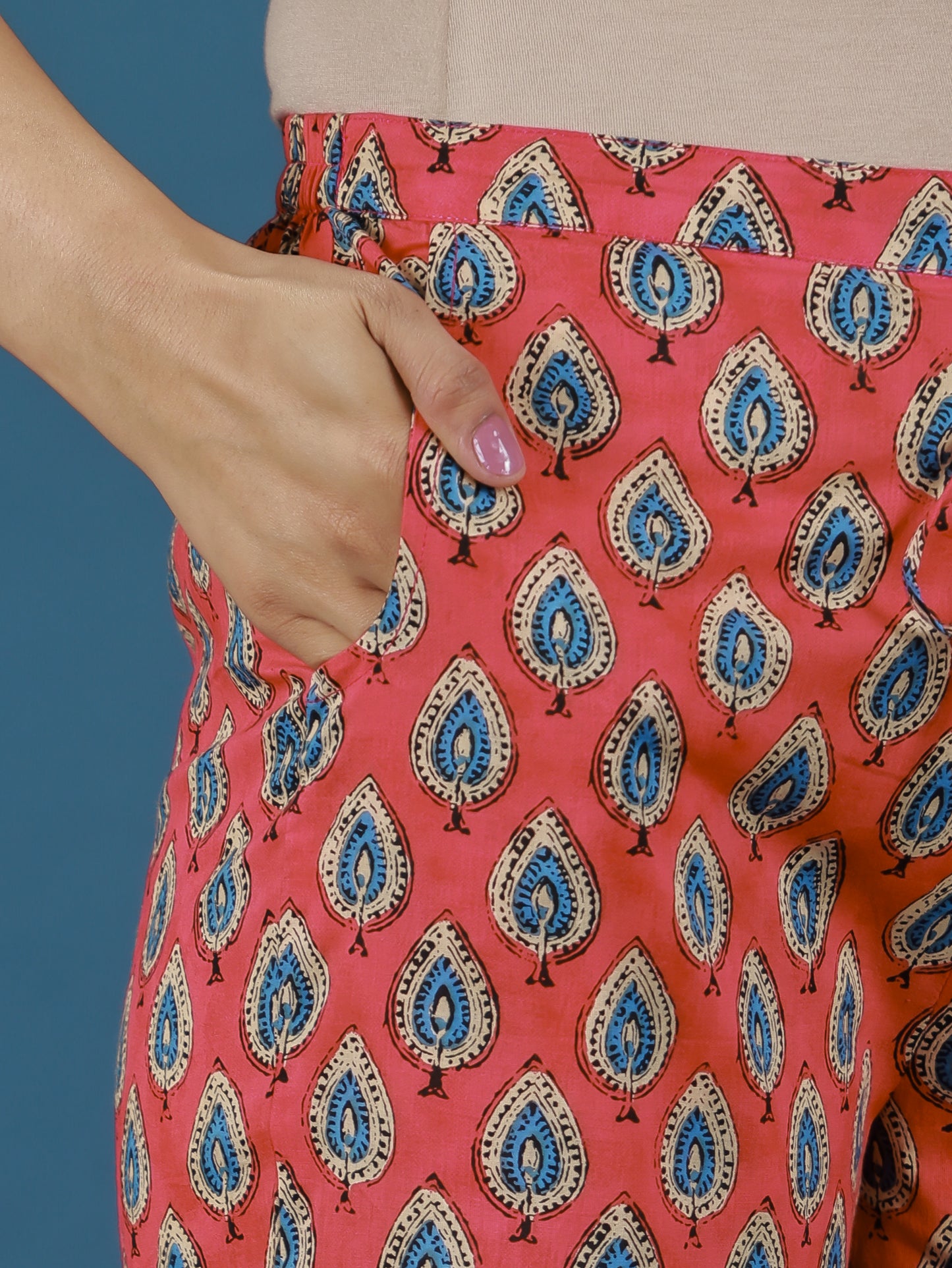 Soft Cotton Floral Red Straight Trousers