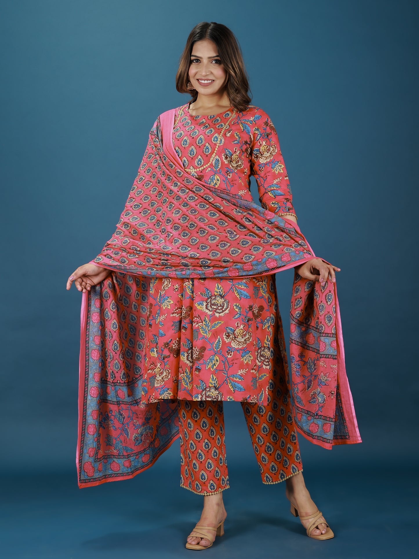 Voile Cotton Floral Red Dupatta
