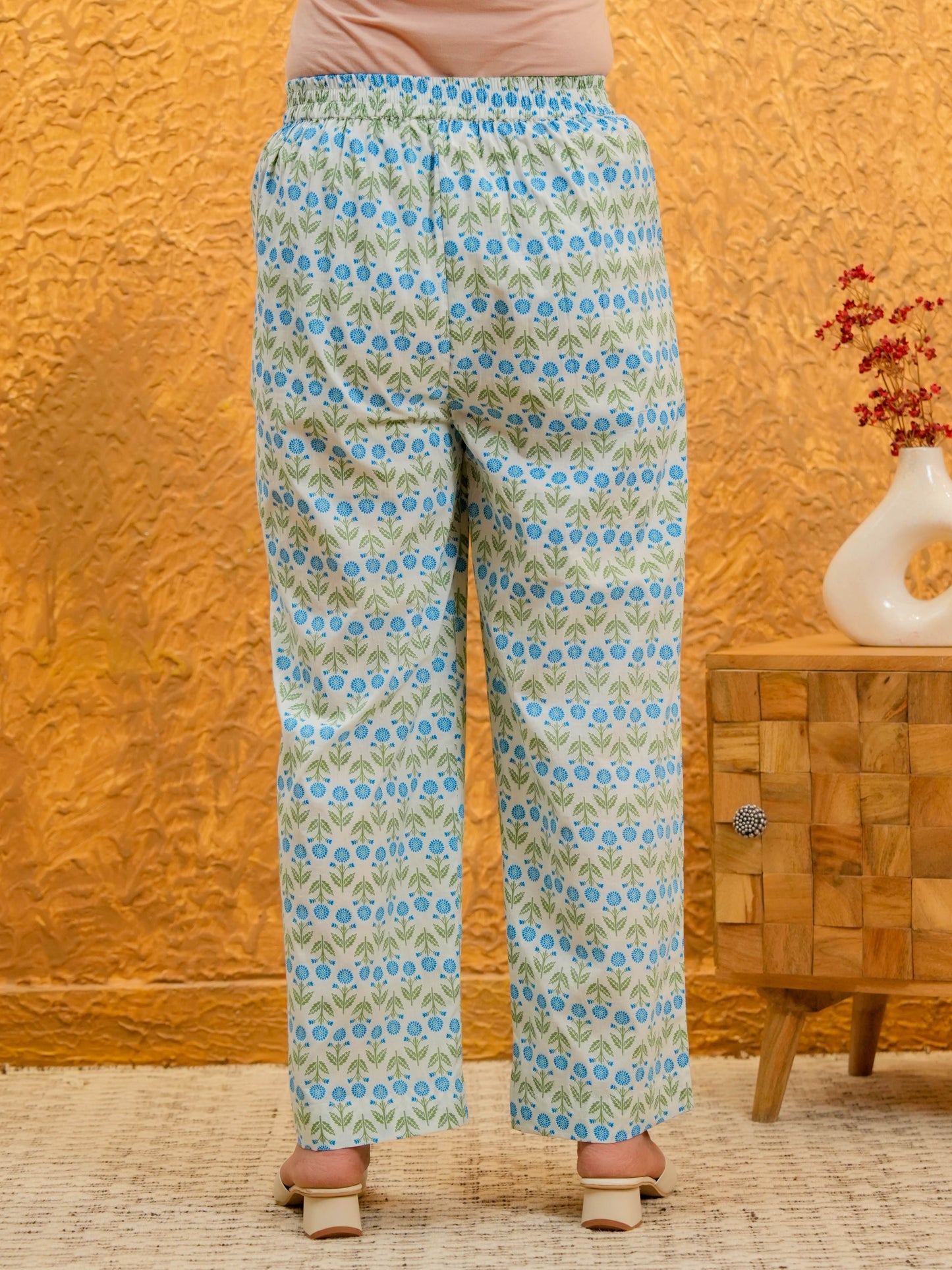Soft Cotton Floral White Straight Trousers