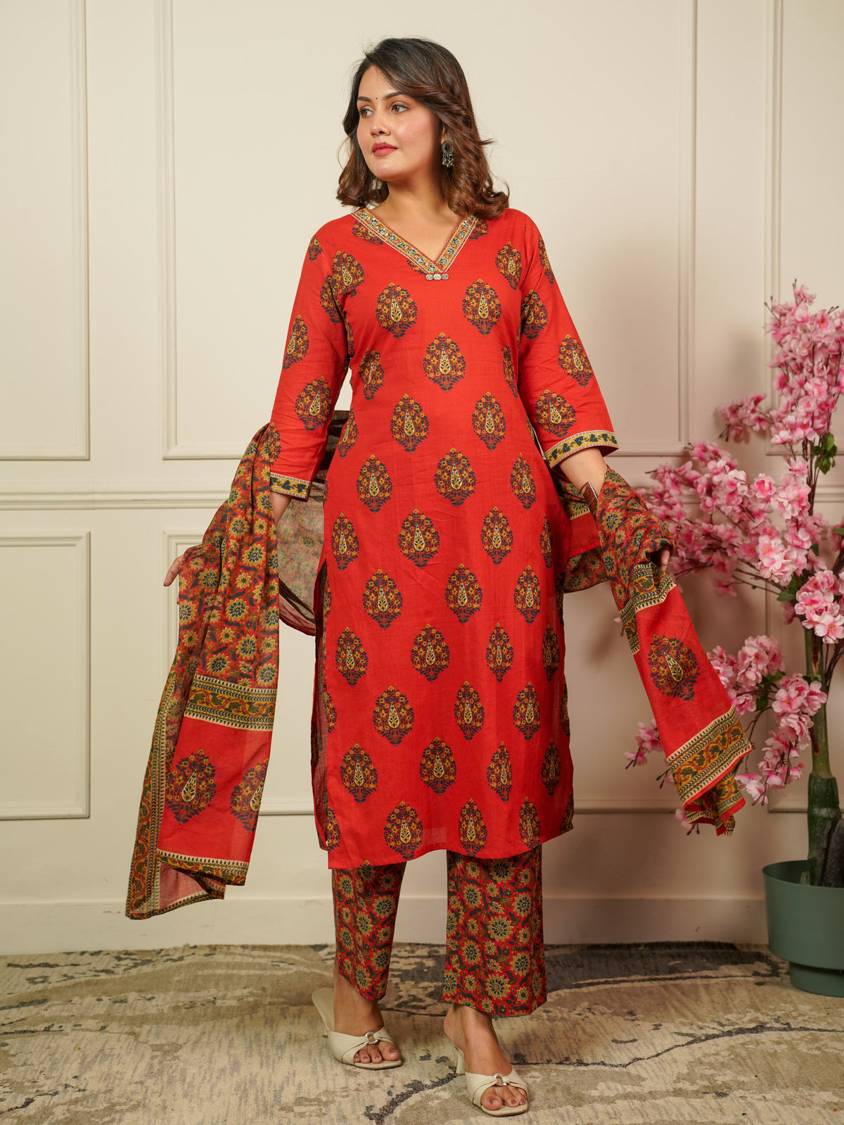 Cotton Voile Floral Rust Dupatta