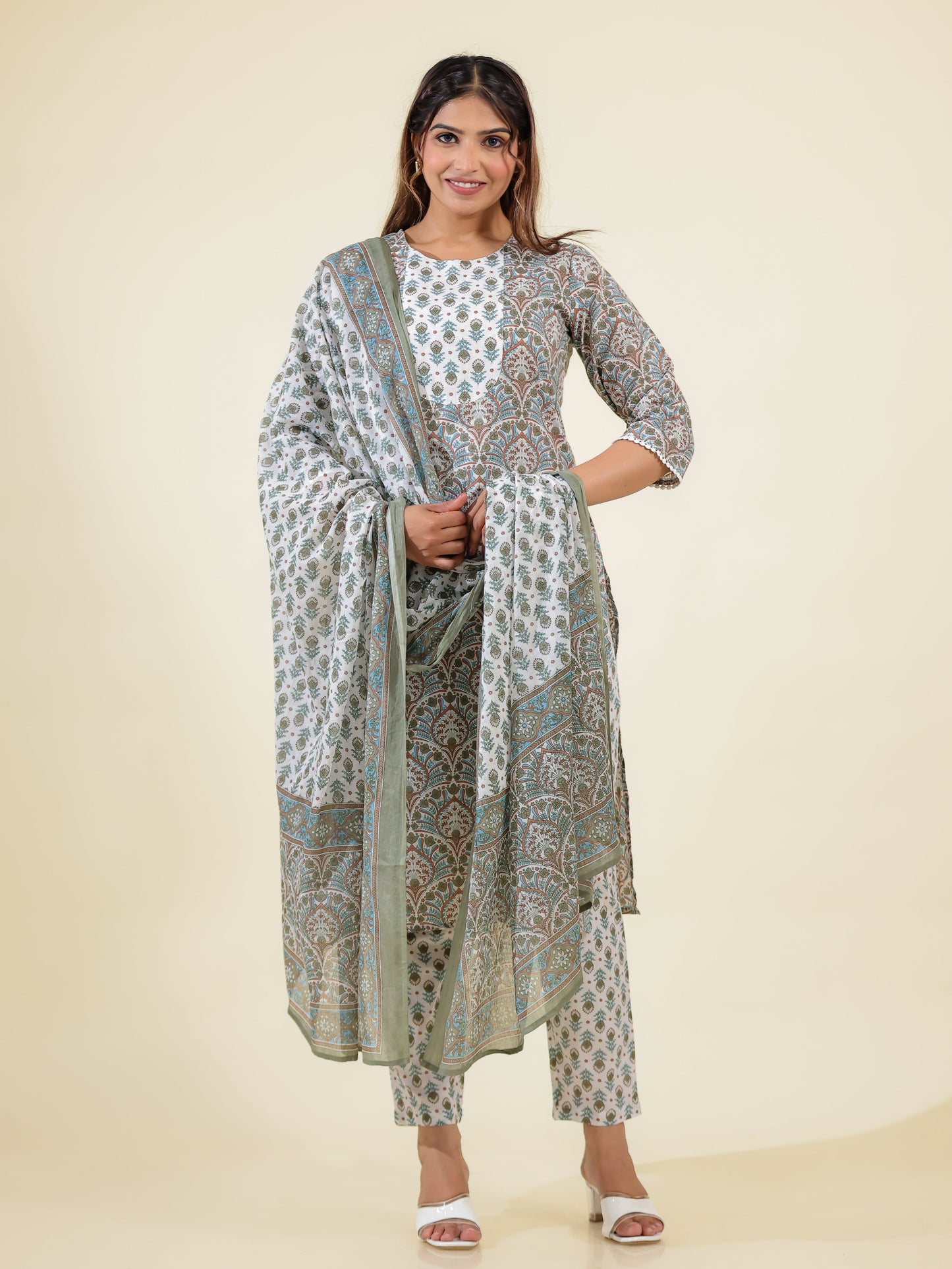 Soft Cotton Floral White Dupatta